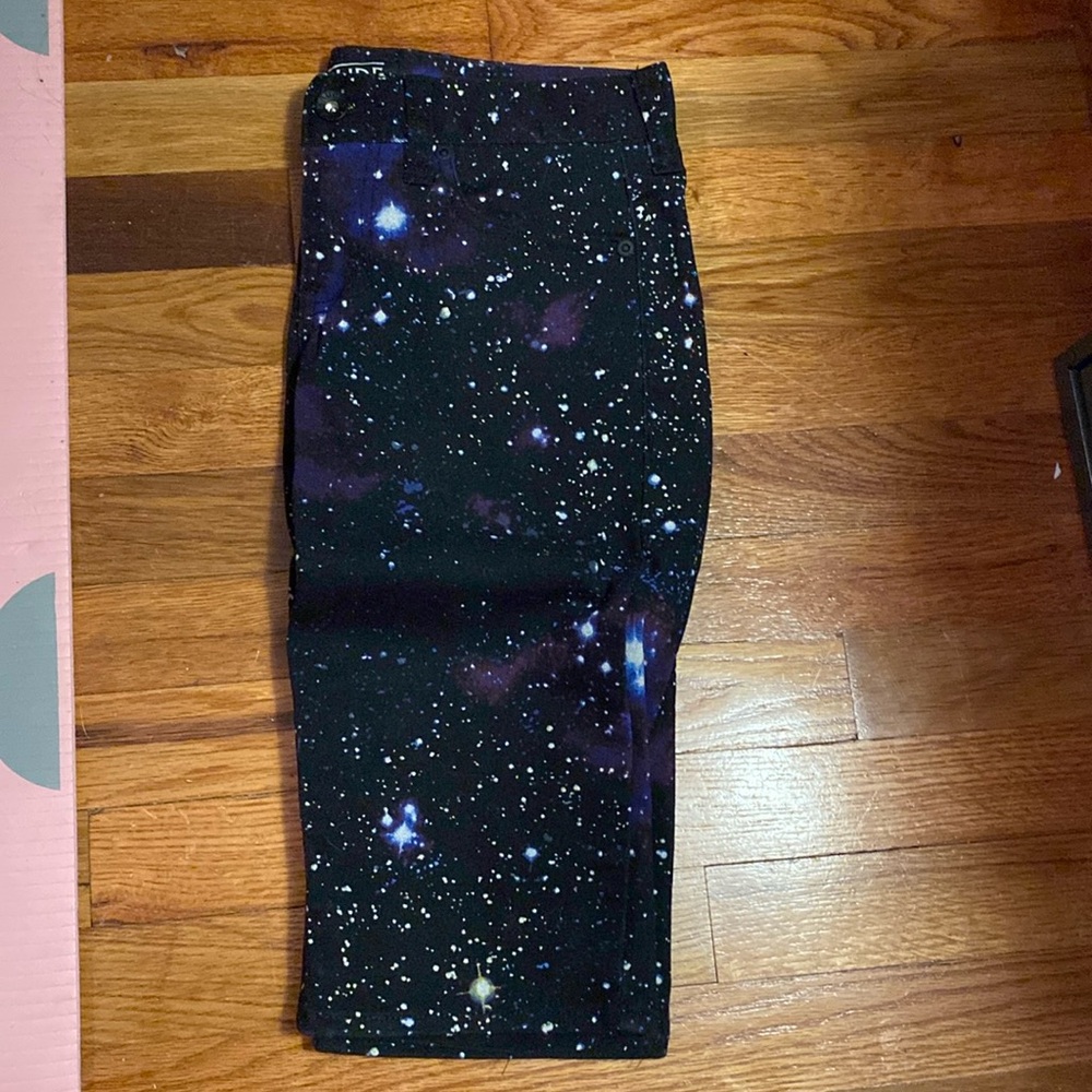 Rude brand from Hottopic galaxy themed skinny size 26 jeans shorts